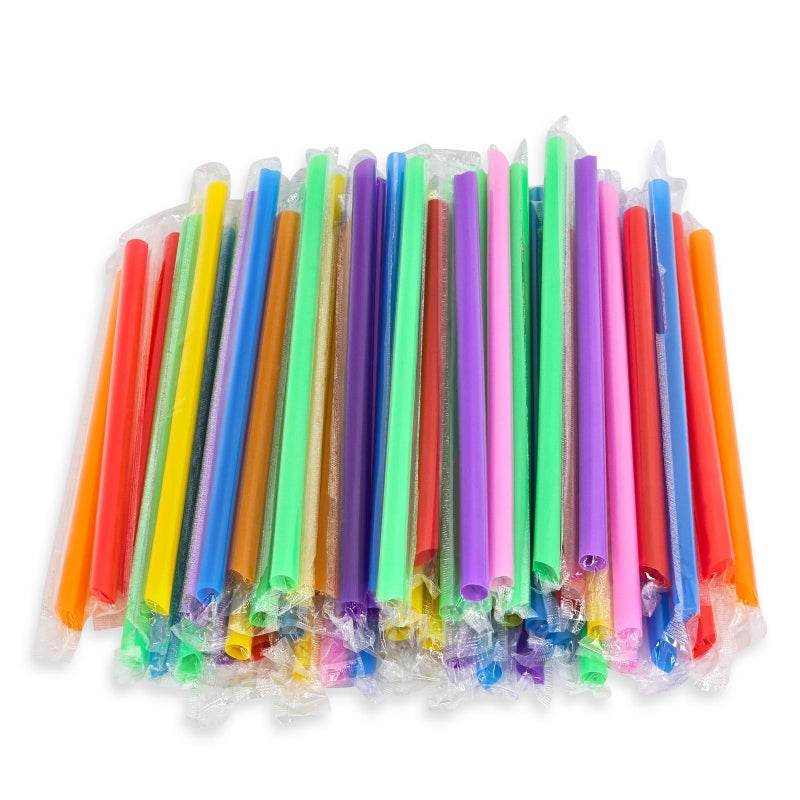 Homelance 700 Pcs Multi Colors Jumbo Smoothie Straw Disposable Milkshake Straws Jumbo, Bubble Tea Straws For Cakes, Disposable Smoothie Straw Individually Wrapped (0.43" Wide X 9.84" Long) - Image 1